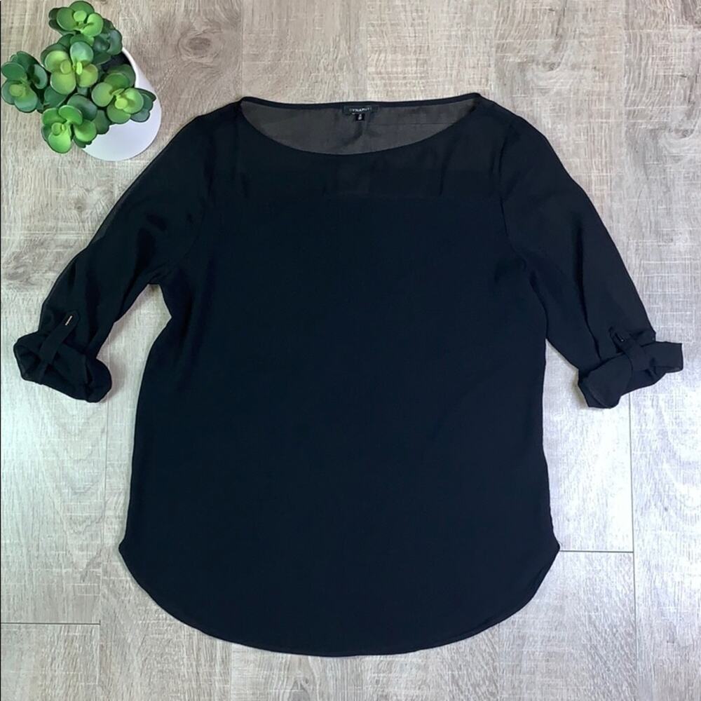 DYNAMITE Women's Black Semi Sheer 3/4 Sleeve Blouse